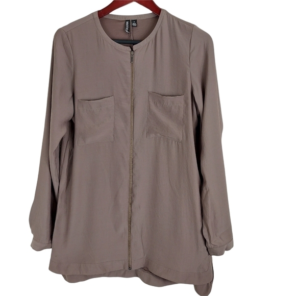 Valette Brown Silky Light Weight Layering Jacket or Tunic Zip Front Pockets EUC. - Picture 1 of 9